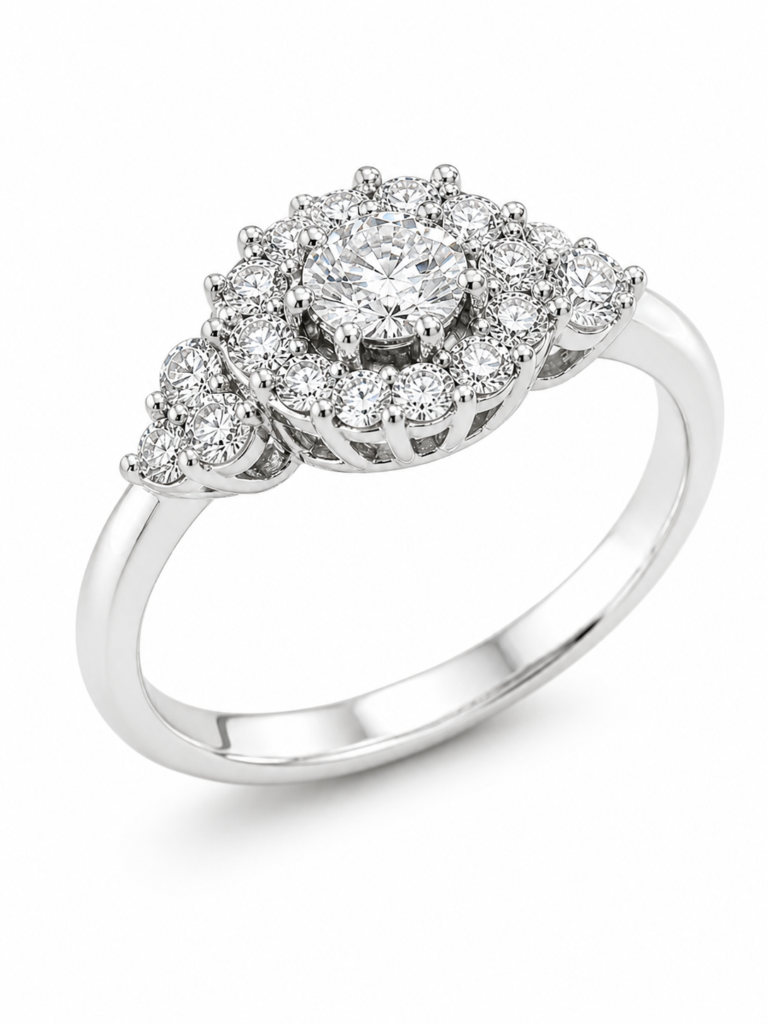 Argolla Halo de Diamantes en Oro Blanco 18k