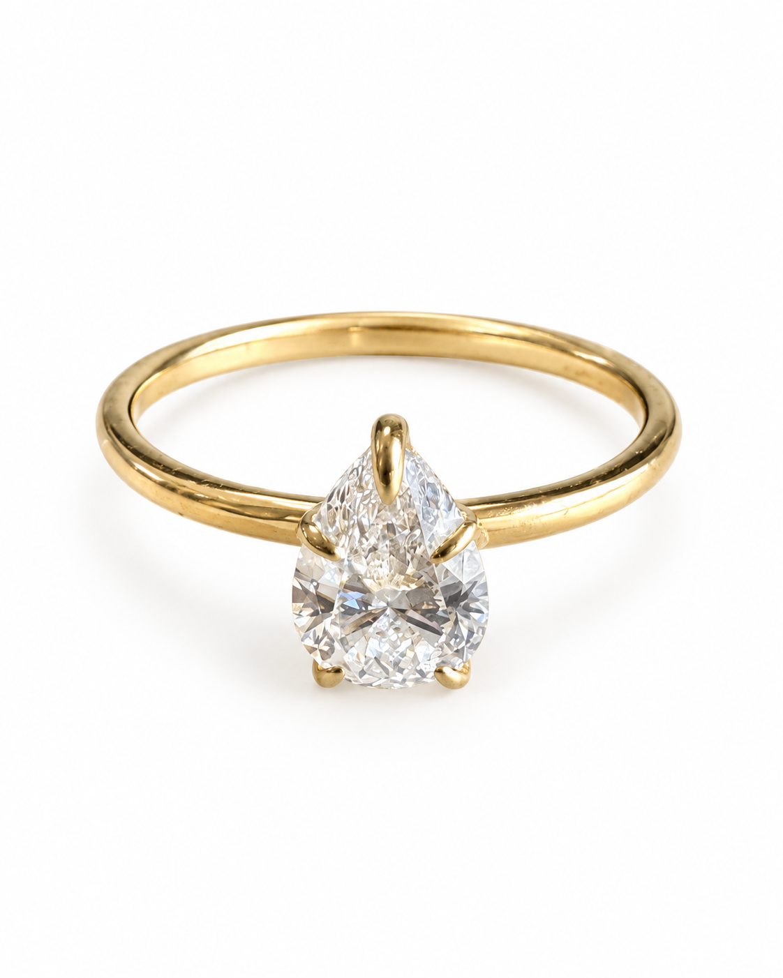 Anillo de Oro 18K con Diamante Corte Pera y Riel de 9 Diamantes