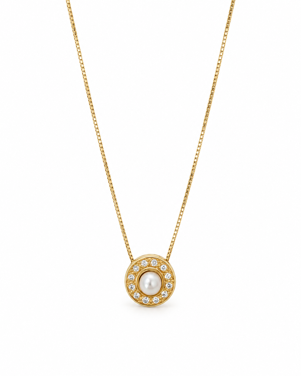 Collar Veneziano de Perla Cultivada con Halo de Diamantes en Oro 18K