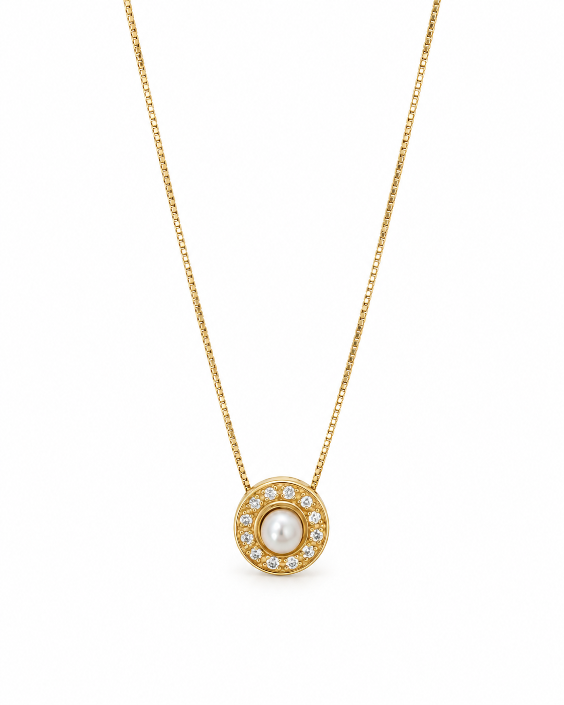 Collar Veneziano de Perla Cultivada con Halo de Diamantes en Oro 18K