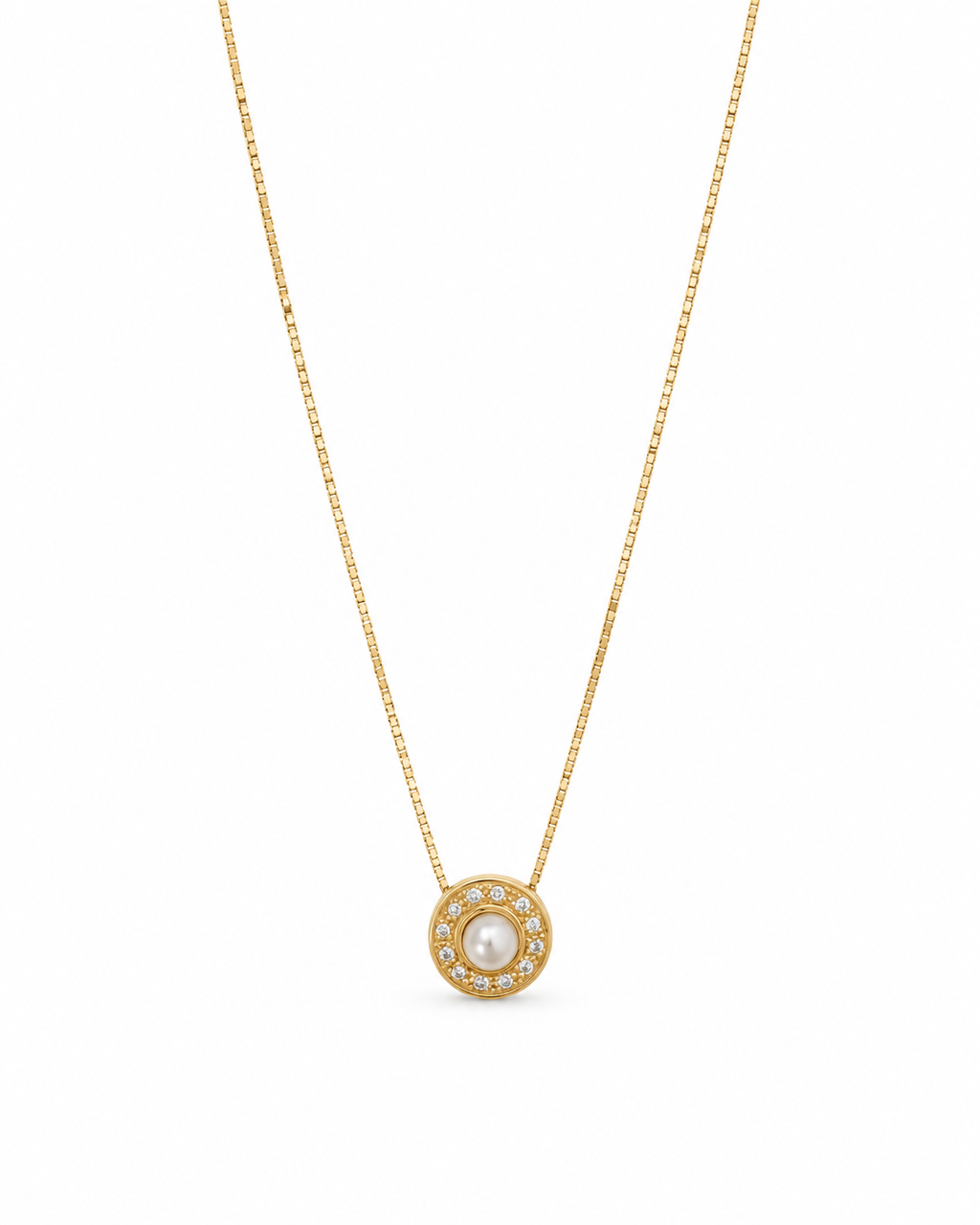 Collar Veneziano de Perla Cultivada con Halo de Diamantes en Oro 18K