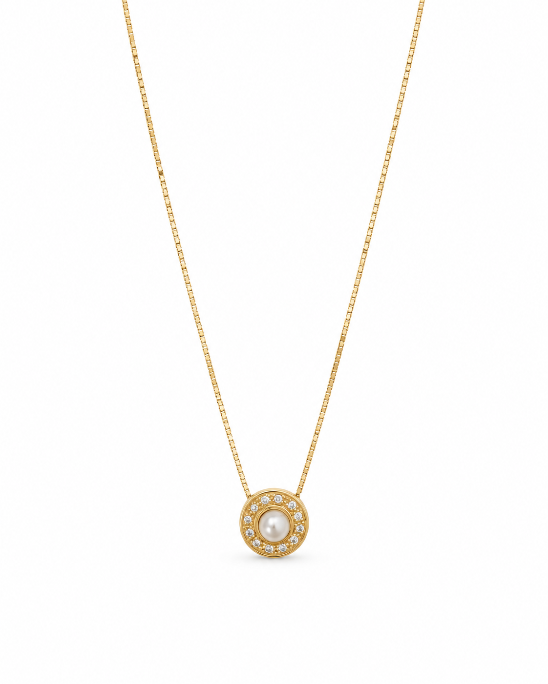 Collar Veneziano de Perla Cultivada con Halo de Diamantes en Oro 18K