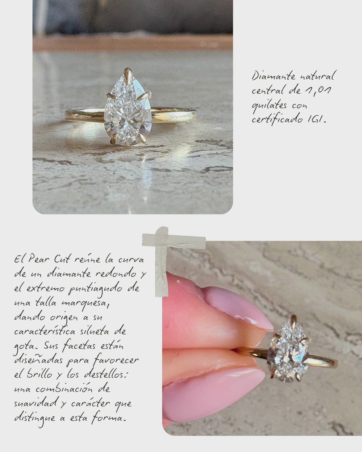 Anillo de Oro 18K con Diamante Corte Pera y Riel de 9 Diamantes